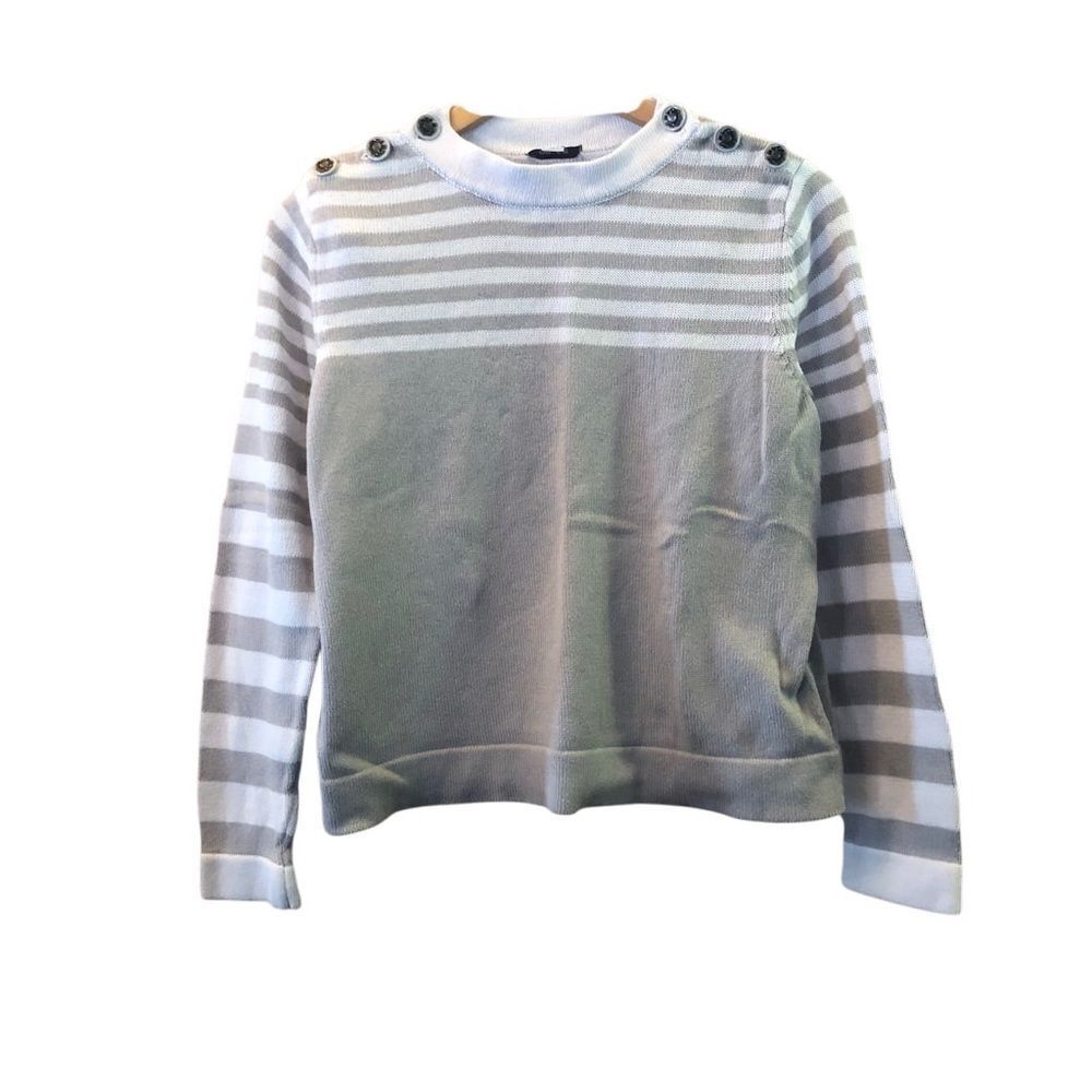 Per se Women’s Taupe Cream Sweater Size Large Long Striped Sleeves Size Large